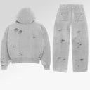 Lost Shdws OG Sun Logo Sweatsuit In Grey Distressed