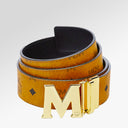 MCM Claus M Reversible Belt 1.75" In Visetos In Cognac | COGNAC / GOLD