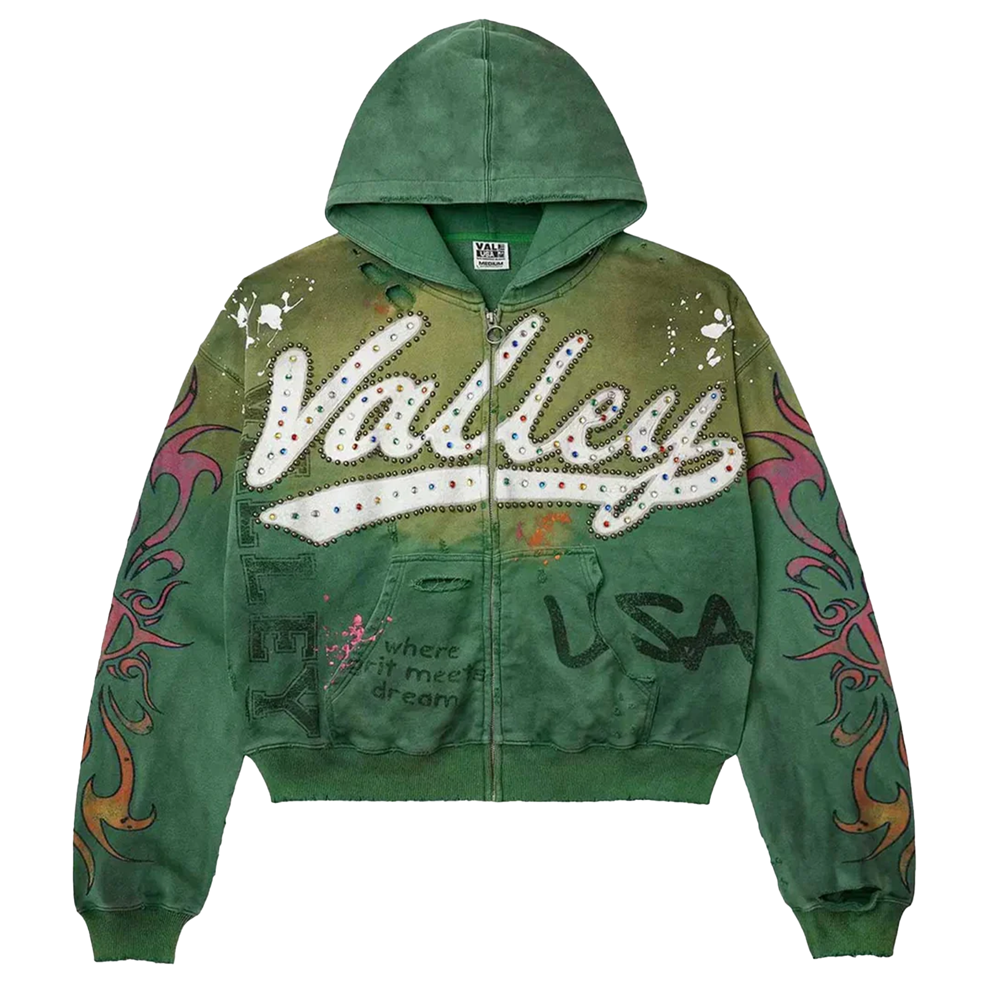LIL TWIN着用 VALE FOREVER HOODIE Vale Forever Inferno Zip Up Hoodie Green – HARLEM NYC