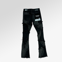 Valabasas "Patch Work" Faded Black Stacked Flare Jean