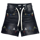 Noble Outer Space Premium Kids Denim Shorts In Faded Black