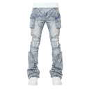 Guapi Aqua Blue Coffin Arc Embellished Denim Pant