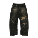 Skull Stitch Ripped Denim Pants In Black