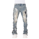 Guapi Vintage Blue Cross Buckle Denim Jeans