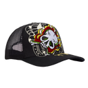 Ed Hardy Fire Skull Trucker Hat In Black
