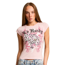 Ed Hardy Pink Leopard Ballerina Cap Sleeve Tee