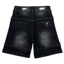 Noble Outer Space Premium Kids Denim Shorts In Faded Black