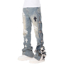 Guapi Vintage Blue Cross Buckle Denim Jeans