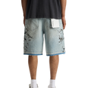 Purple Brand Mens Beaded Splatter Shorts in Light Indigo