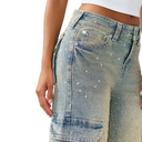 True Religion Bobbi Mid Rise Crystal Flap Baggy Cargo Jean