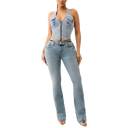 True Religion Zip Denim Halter Top In Aqua Marine