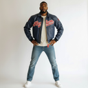 Vanson X Fly Geenius "Harlem" Bomber Jacket In Fly Geenius X Vanson "Harlem" Bomber Jacket In Navy