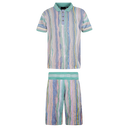 Coogi Light Weight Sweater Knit Polo Short Set in Pink and Yellow