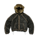Three Riding Skull Fur Hooded Jacket In Black