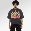 Cult Of Individuality Oversized Heavyweight Boxy Short Sleeve Crew Neck Tee "Cherubs" in Vintage Charcoal