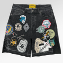 Godspeed Patchwork Denim Shorts In Black