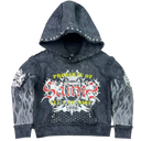 Elite Saints Black Thunder Rhinestones Washed Premium Kids Hoodie