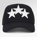 Amiri 3 Star Trucker Hat In Black/White With Stones