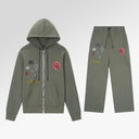 RTA Olive Military Patch Zip Up Sweatsuit