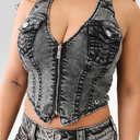 True Religion Zip Denim Halter Top In Faded Dusk