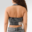True Religion Zip Denim Halter Top In Faded Dusk